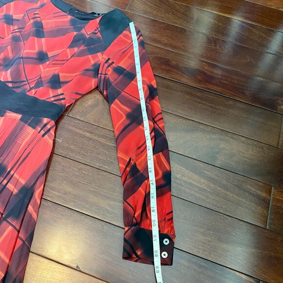 Karen Millen 100% Silk Check Print Fit & Flare Long Sleeve Dress - Size 4 - Picture 14 of 16